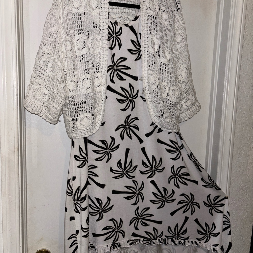 Asymmetrical Black and White Dress with Crochet Overlay